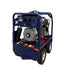 A Makinex 16 Kw 240v Generator in a blue metal frame with wheels, featuring a silver engine, black hoses, and a control panel on a white background.