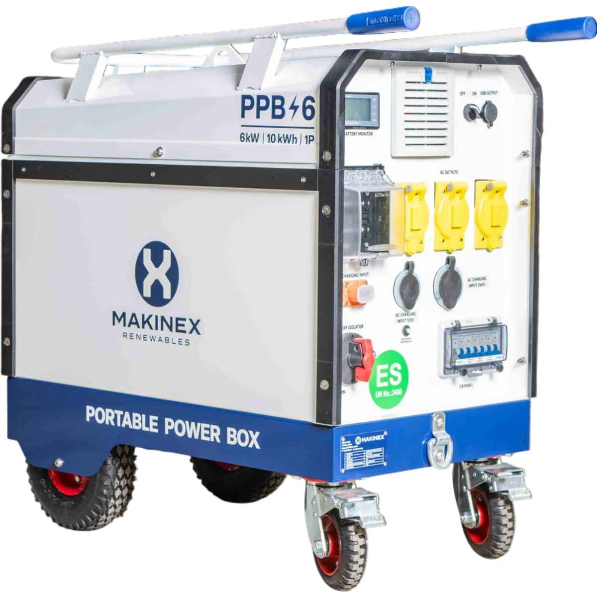 Makinex portable power box generator with wheels on a white background