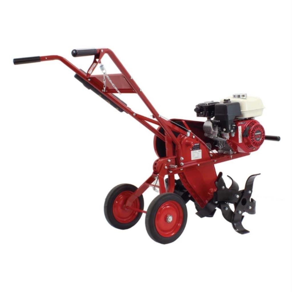 Red maxim commercial tiller 26 inch with engine on a white background