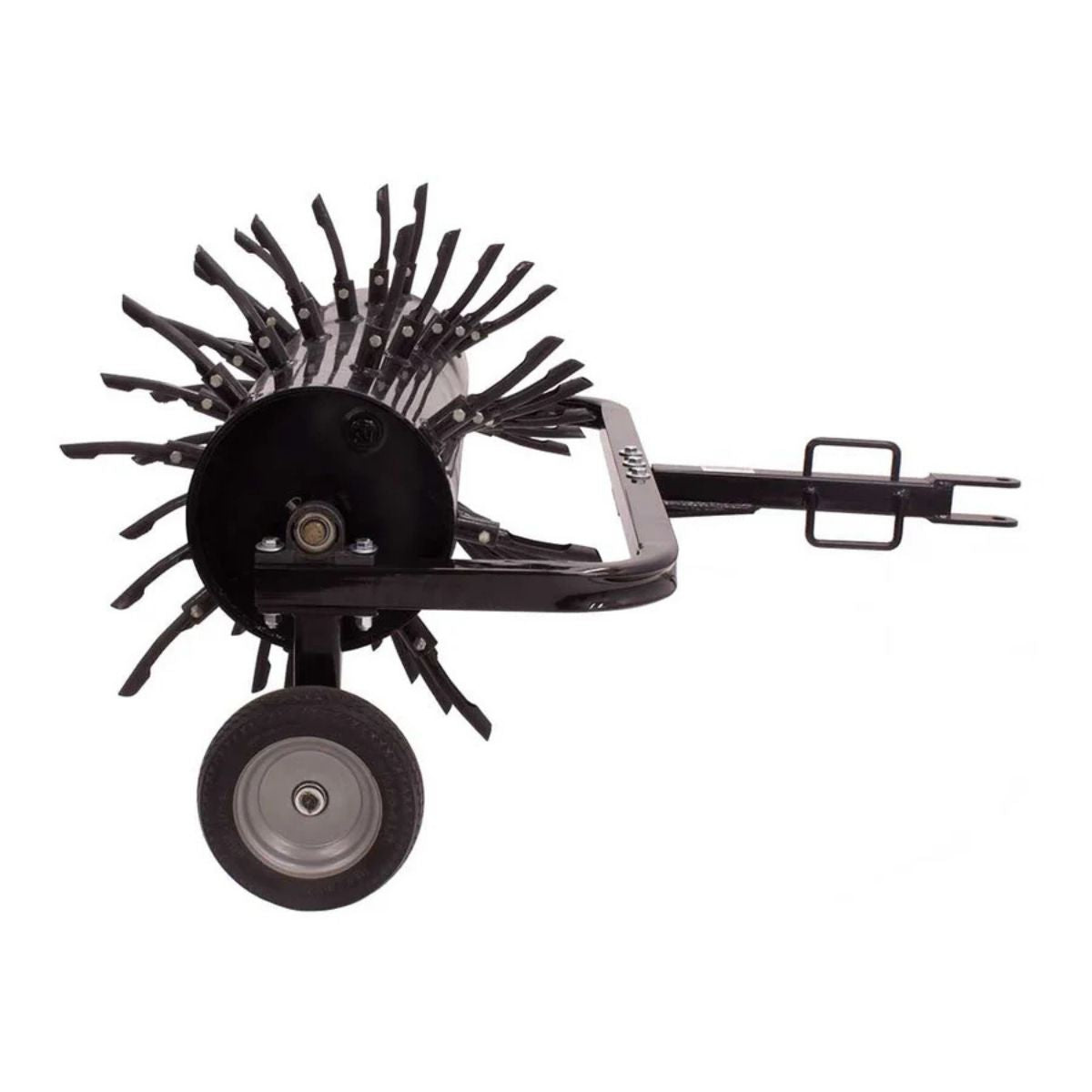 Black maxim plug aerator 36 inch with wheels on a white background