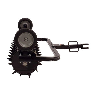 Black Maxim 48 Inch tow behind spike aerator on a white background