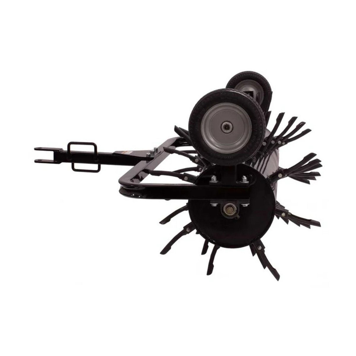 Black and silver Maxim plug aerator 36 inch tow behind on a white background