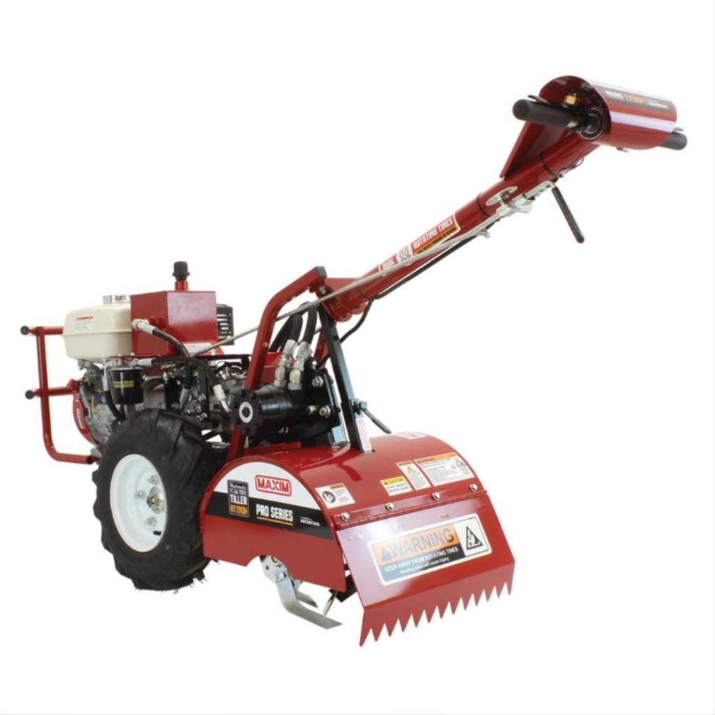Red maxim tiller rt190h on a white background