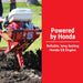 Maxim Tiller RMT55H being used on soil with 'Powered by Honda' text on a red background
