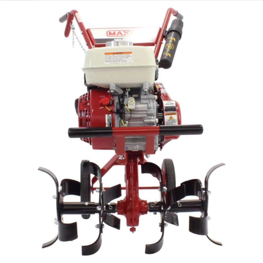 Red maxim RMT55H tiller machine on a white background