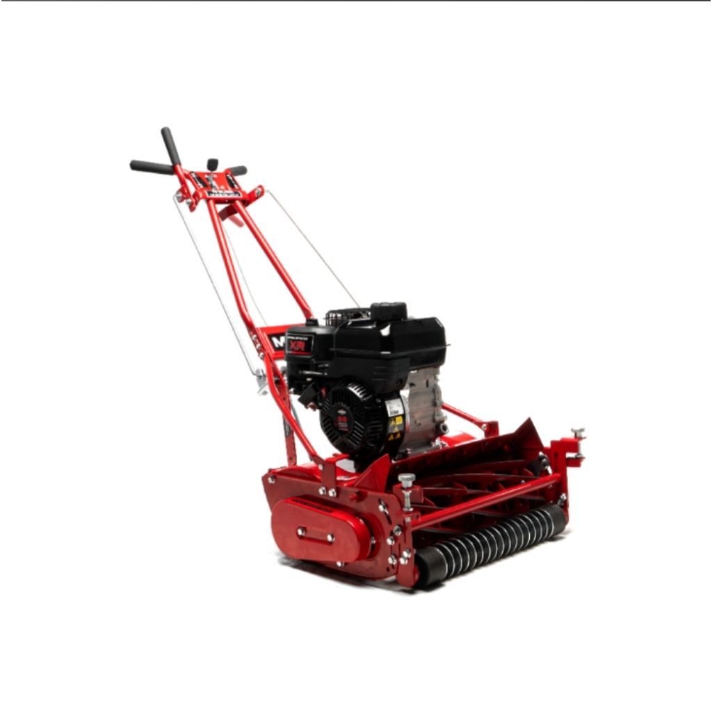 Red mclane 20in reel mower for sale with engine on a white background