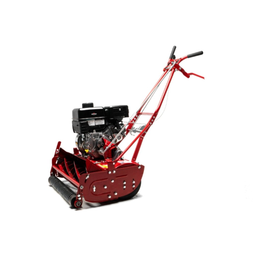 Red mclane 25in reel mower on a white background