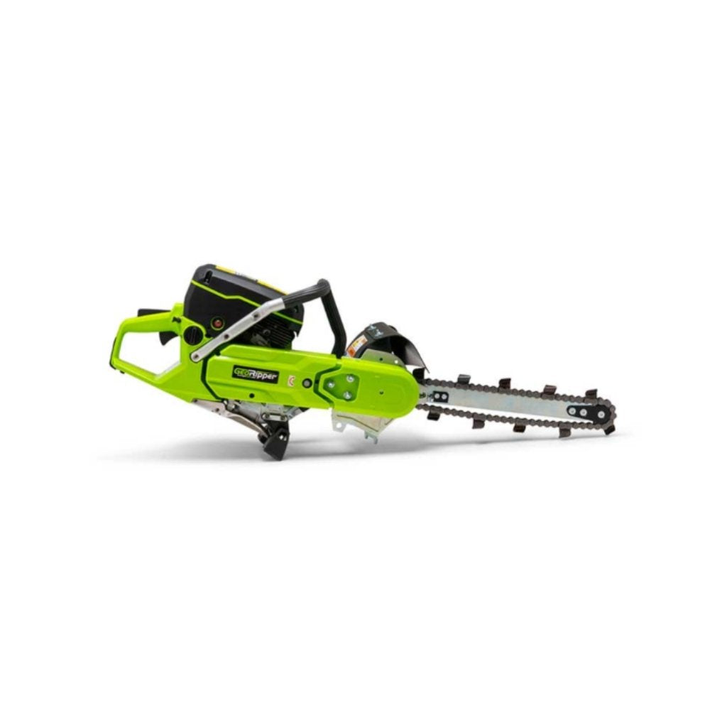 a green and black minitrencher georipper trencher on a white background 