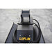 A black LOFLIN mini excavator brush cutter attachment with a yellow LOFLIN logo, photographed on a gray concrete floor.