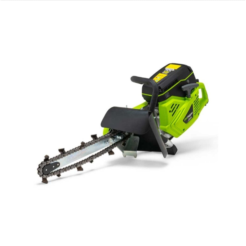 A Green GeoRipper Trencher on a white background
