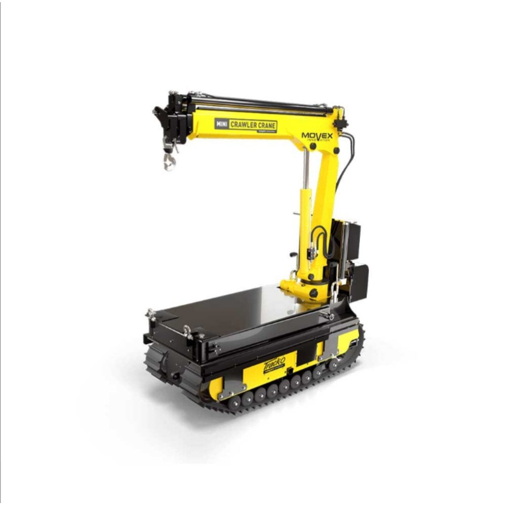 Yellow and black Movex XC-270 mini crawler crane on a white background