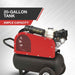 Red and black northstar 20 gallon gas powered air compressor with 20-gallon tank capacity on a gray background