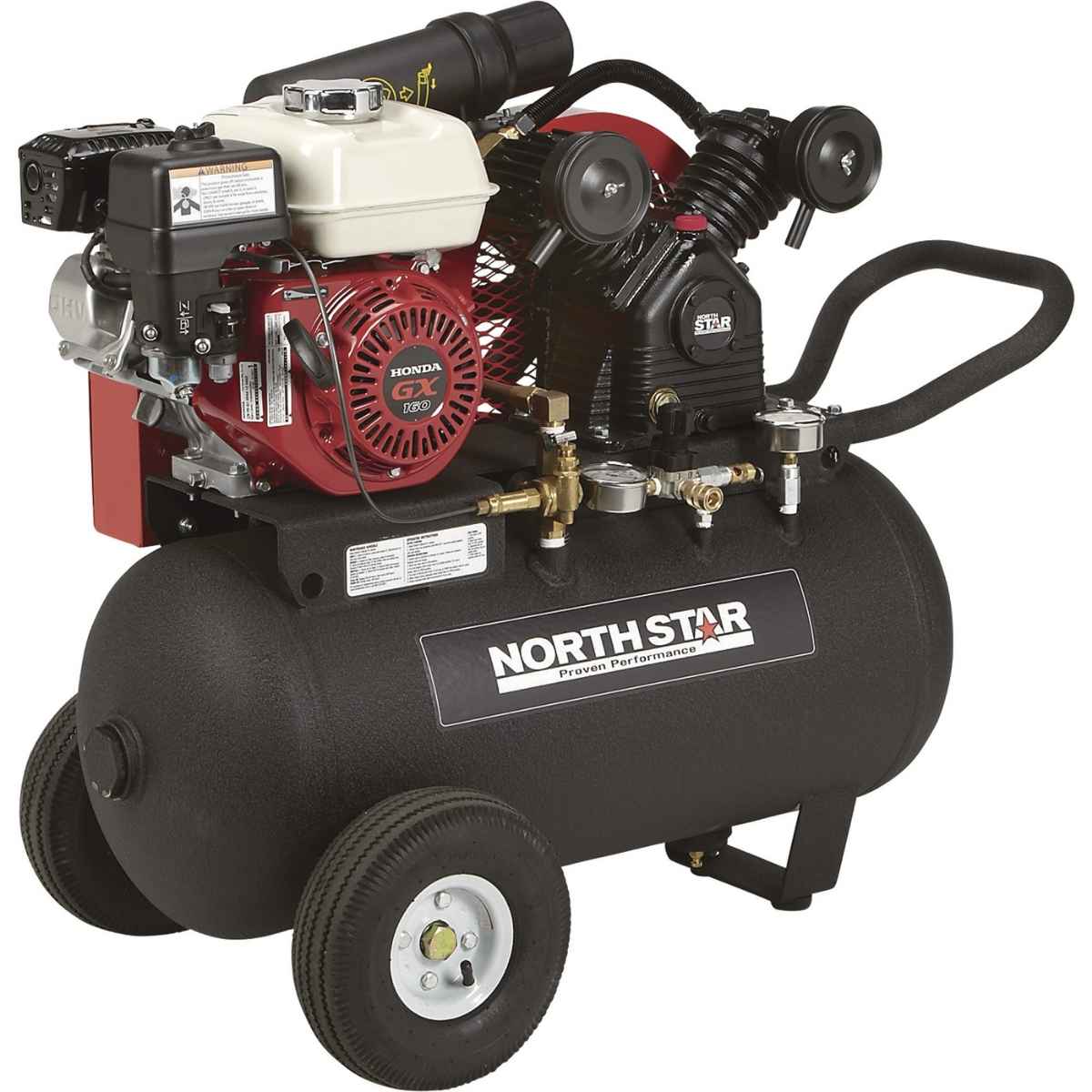Northstar 20 gallon Air compressor with Honda engine and NorthStar branding on a white background.