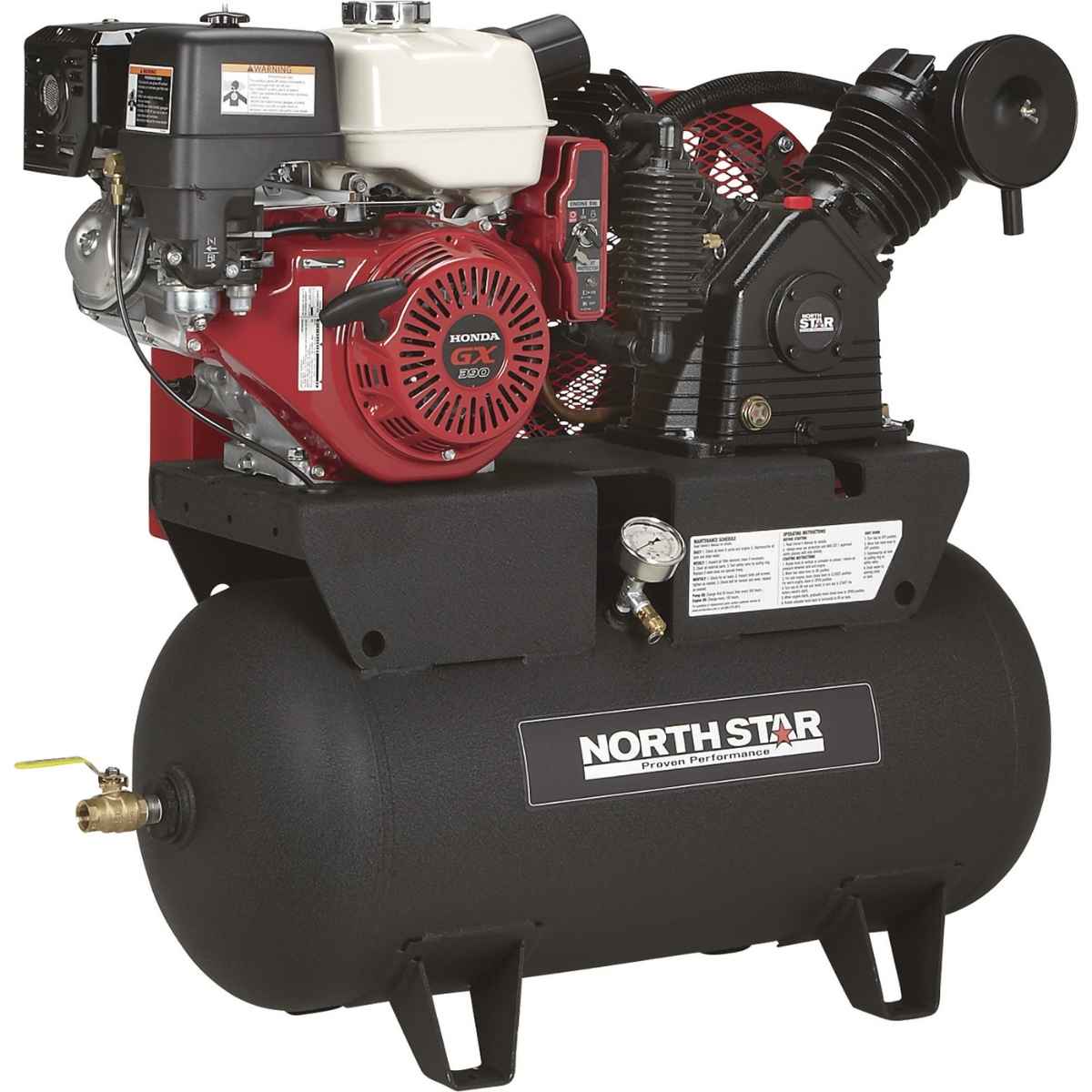 NorthStar air compressor 30 gallon with engine on a white background