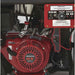 Close up of a northstar 3000 psi hot  water pressure washer with a Red Honda GX390 engine with control panel on a machine.