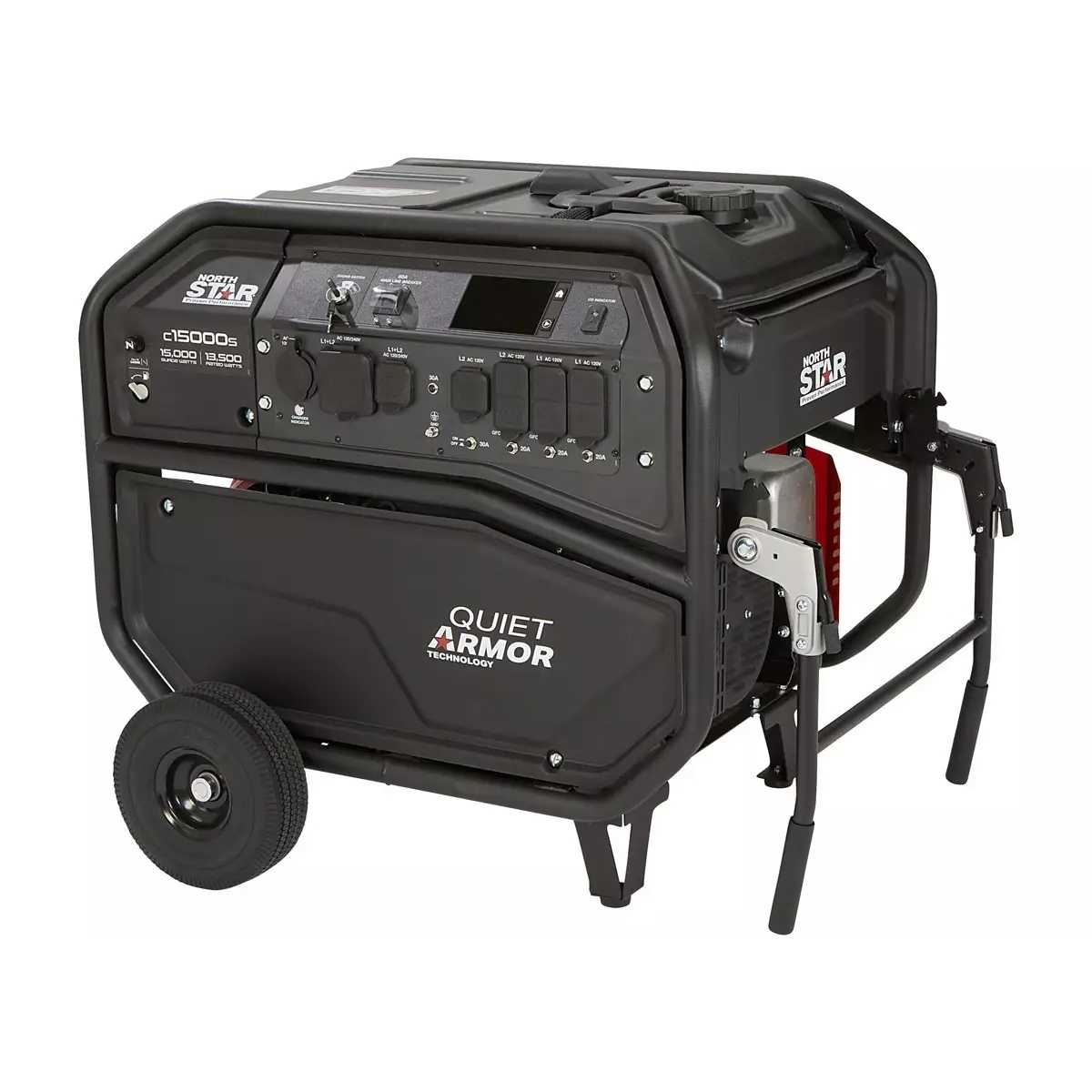 Portable Northstar 15000 generator with 'Quiet Armor' branding on a white background