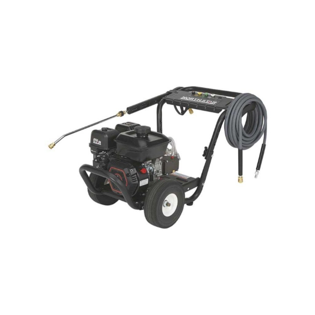 northstar 3100 psi Pressure washer with hose and nozzle on a white background