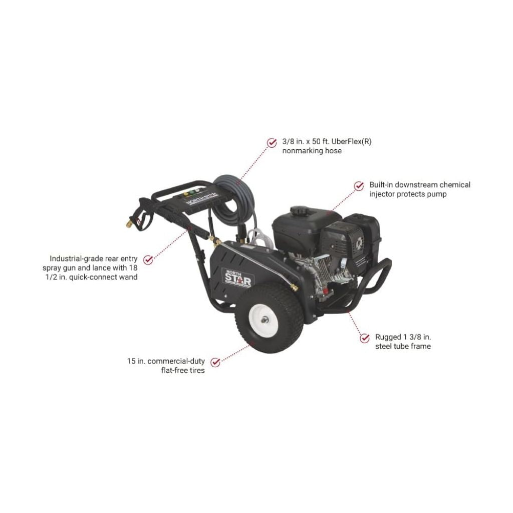 northstar 4000 psi e420 Pressure washer with labeled features on a white background