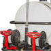 Close-up of a northstar 400 psi hot water pressure wasehr trailer with a white cylindrical tank with red and black mechanical components on a white background
