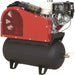 Back view of a red and black northstar 30 gal air compressor on a white background