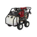 northstar hot water 3500 psi Pressure washer with a large tank on wheels on a white background