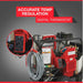 Red northstar pressure washer 3500 psi with digital thermostat and 'Accurate Temp Regulation' text on a gray background