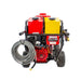 Red and yellow northstar 3000 psi hot water pressure washer with hose on a white background