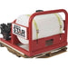 Red and white Northstar 55 gallon skid sprayer on a wooden pallet with North Star branding.