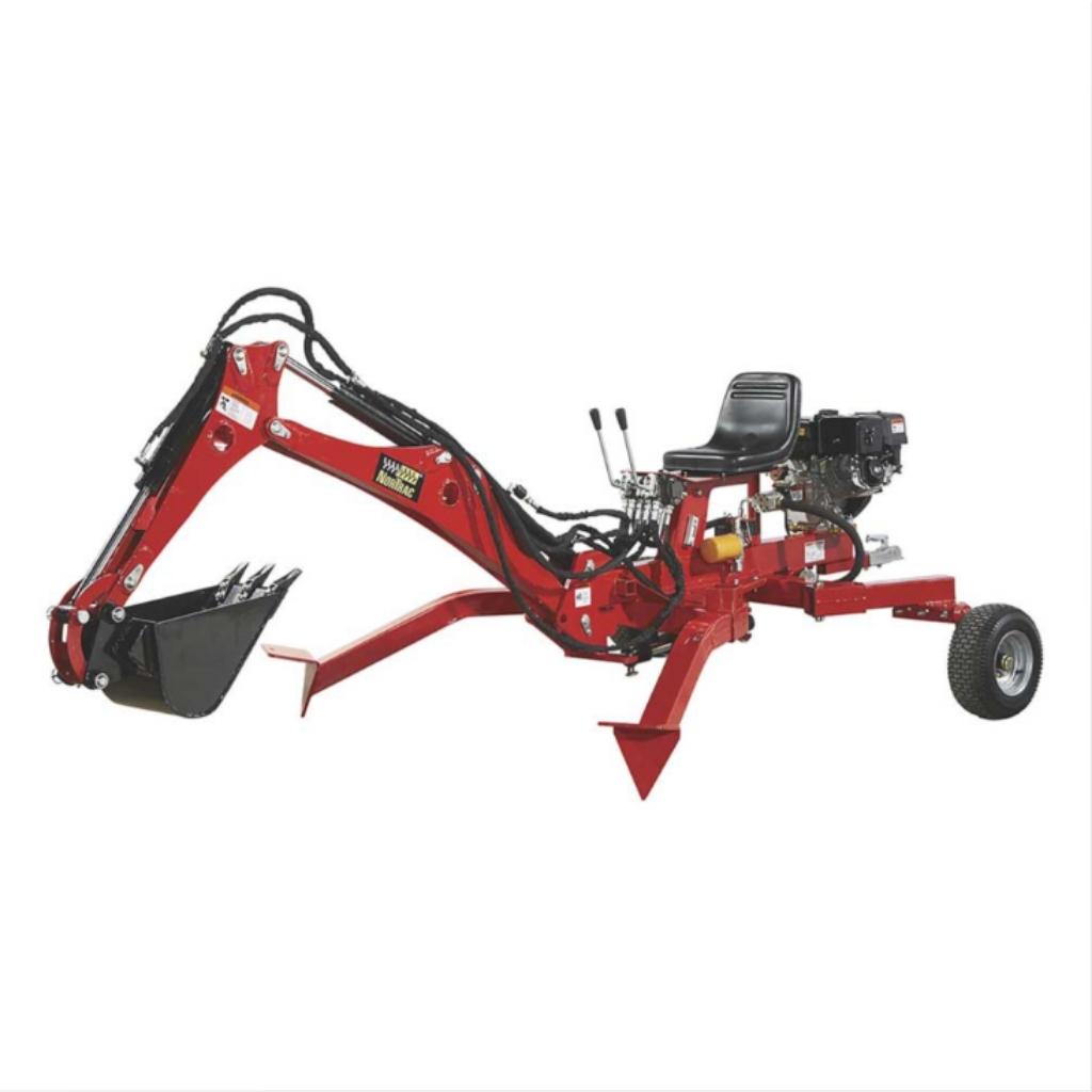 Red nortrac towable backhoe trencher on a white background