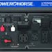 Powerhorse 10500w generator with multiple outlets and switches on a black background