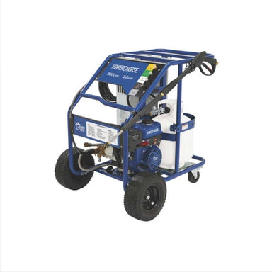 Blue powerhorse 3600 psi hot water pressure washer on a white background
