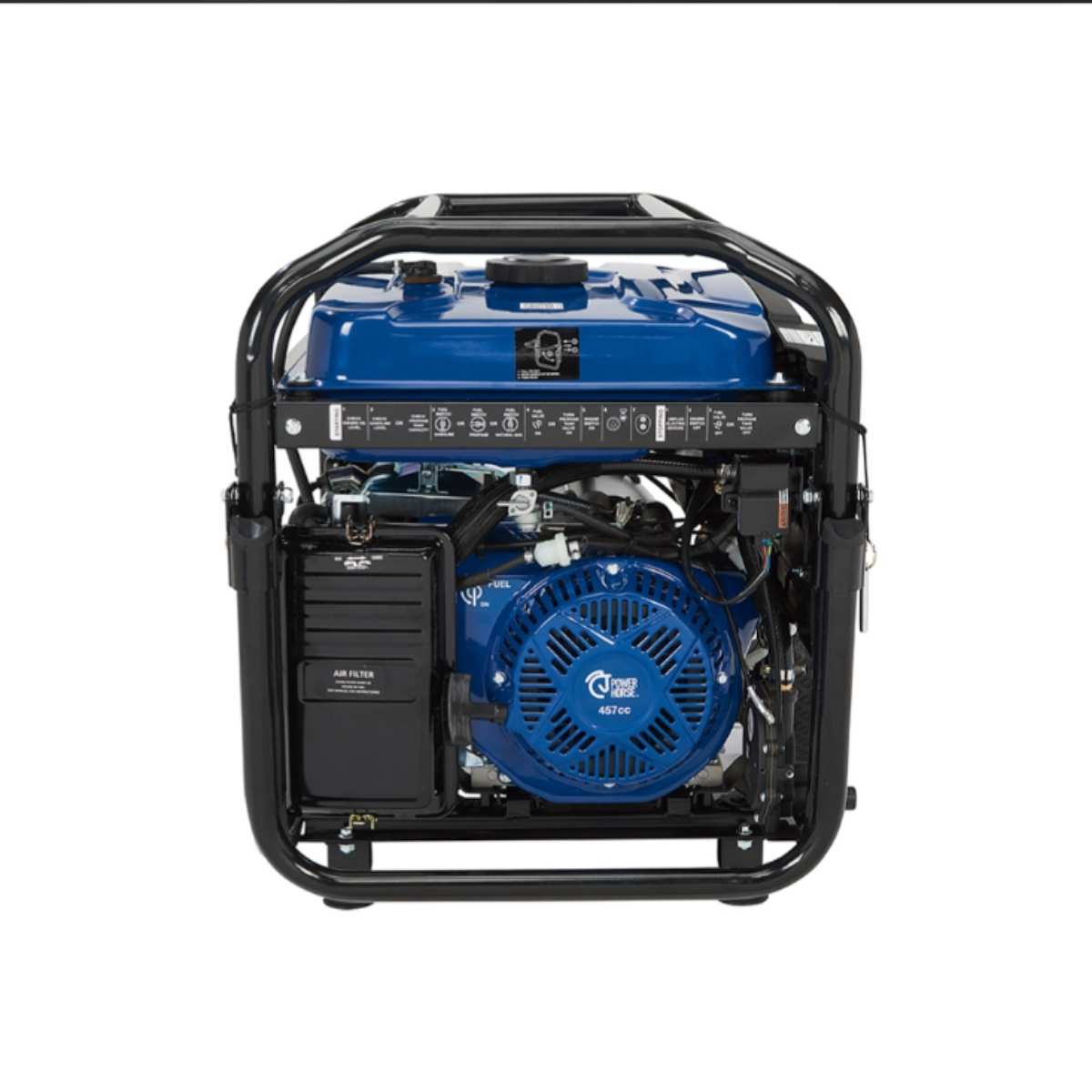 Blue portable powerhorse generator 12500 on a white background