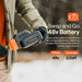 person putting a battery into a superhandy snow thrower pro 48v in a snowy setting