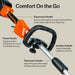 Superhandy 48v snow thrower with ergonomic handle, power switch, auxiliary handle, and telescopic handle on a beige background.