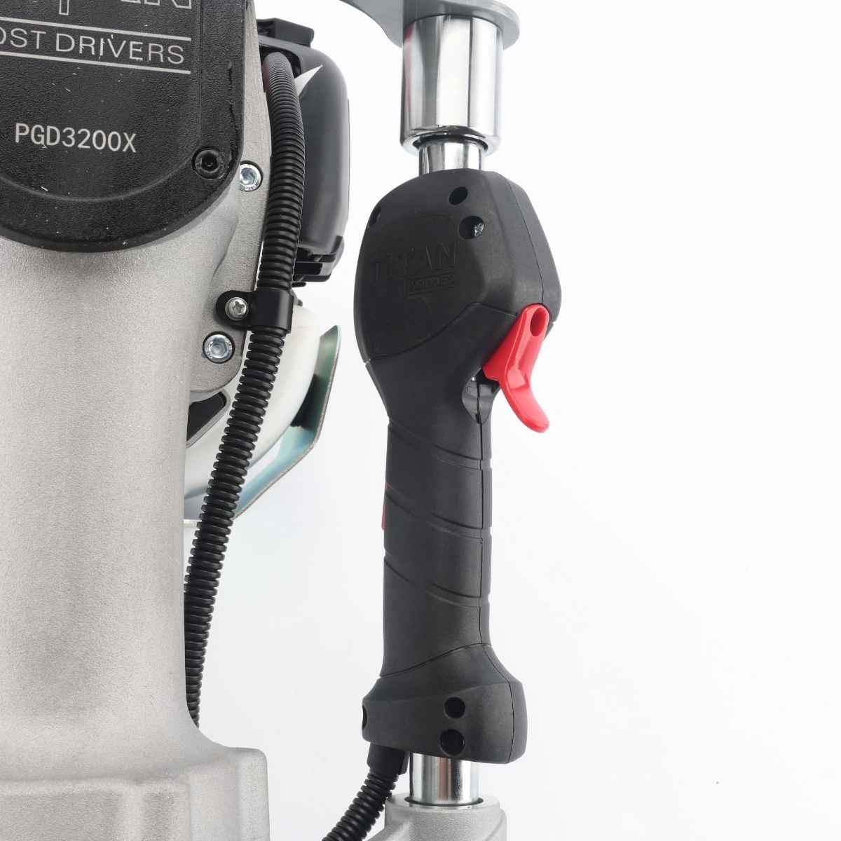 Close-up of a Titan pgd3200 with a black and red handle on a white background