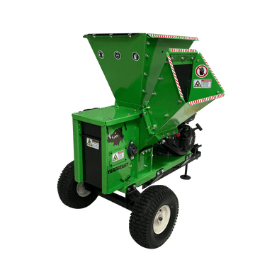 Green YardBeast 2090 3.5in. wood chipper shredder on a transparent background back side view with logo showing