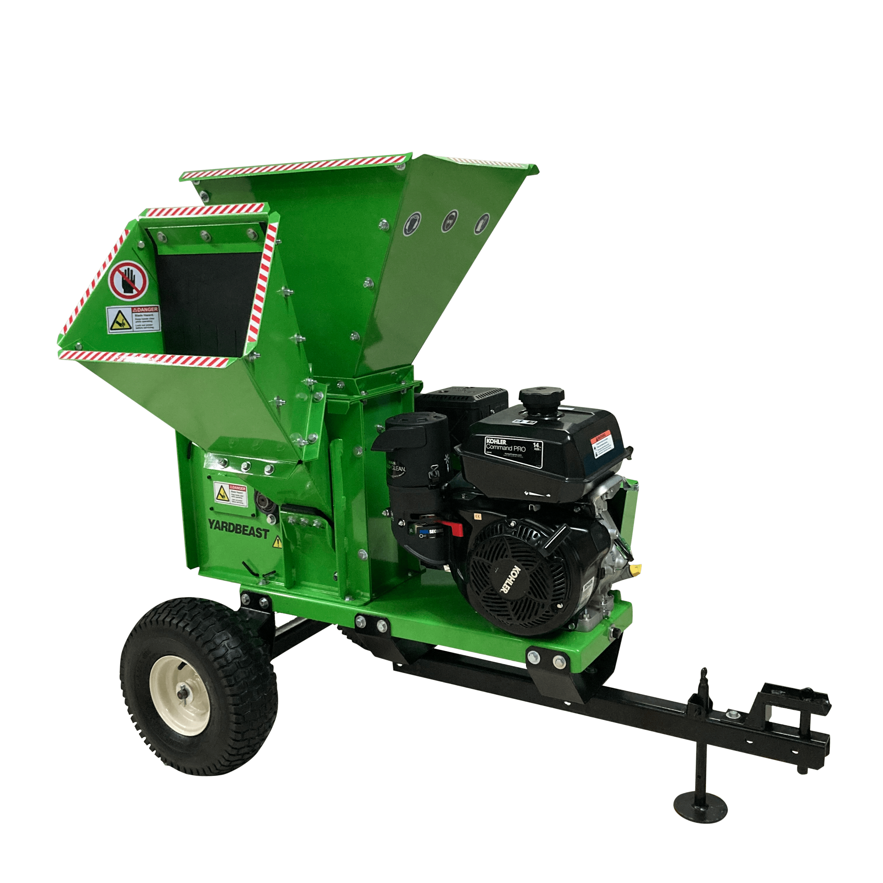 Green YardBeast 2090 3.5in. woodchipper on a transparent background side engine view 