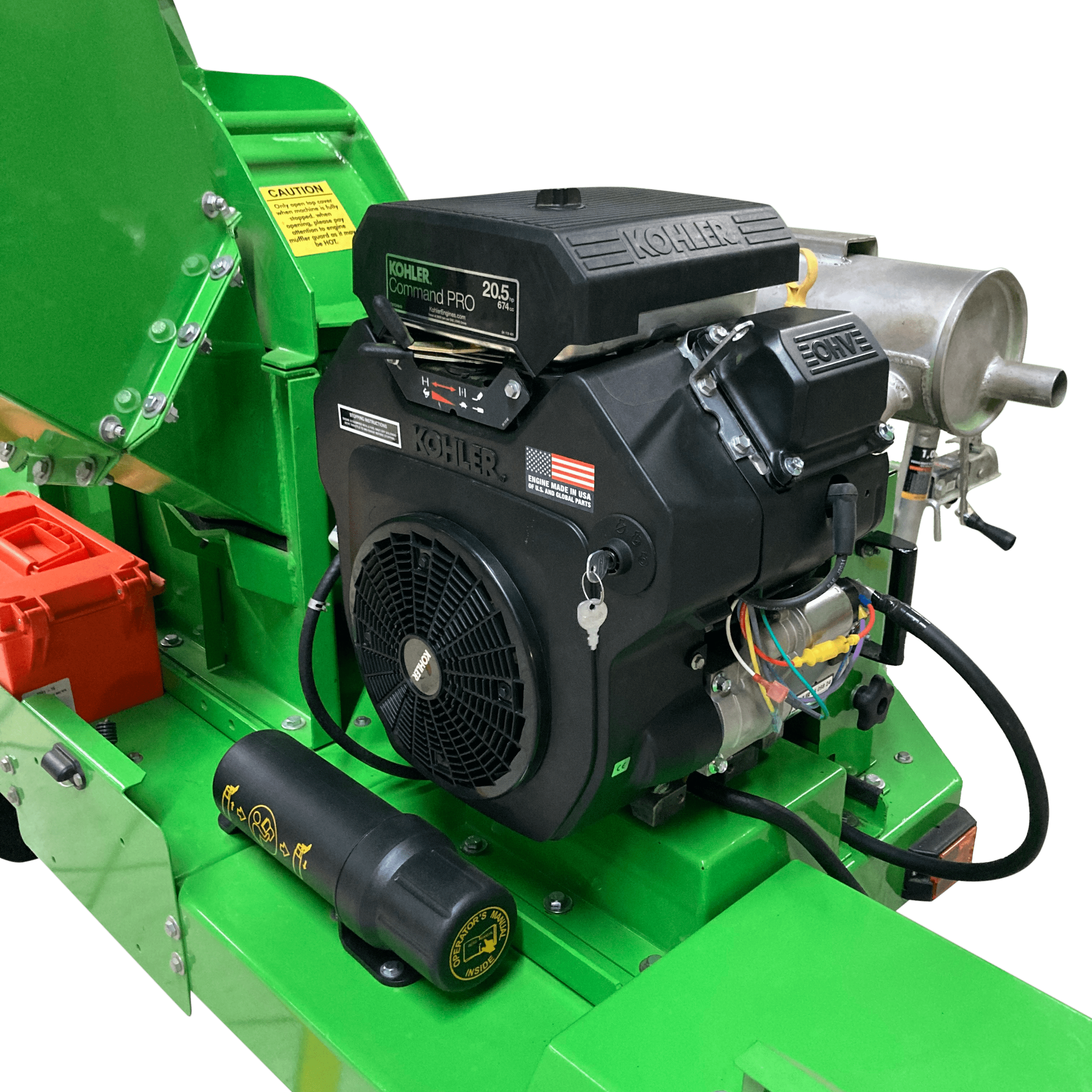 Kohler engine on a green Yardbeast 4521 with a clear background