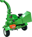 Green YardBeast 6525 Woodchipper with 'Yard Beast' branding on a transparent background side mouth view on wheels