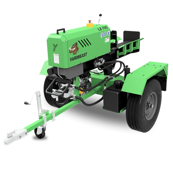 Green and black YardBeast LZ-705 Loogsplitter with 'Yard Beast' branding on a transparent background in horizontal position.