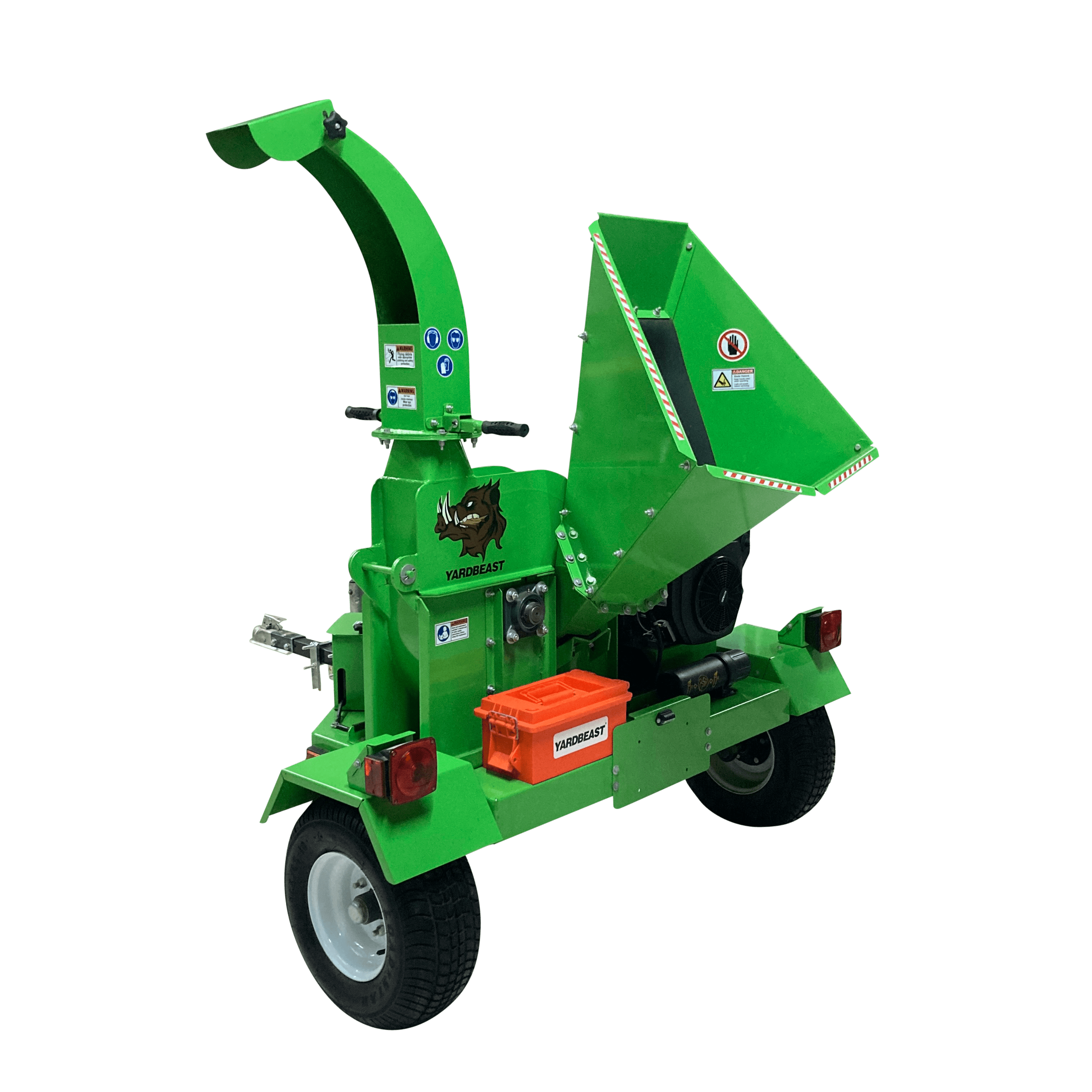 Green YardBeast wood chipper 4521 on a transparent background backleft view with logo showing.