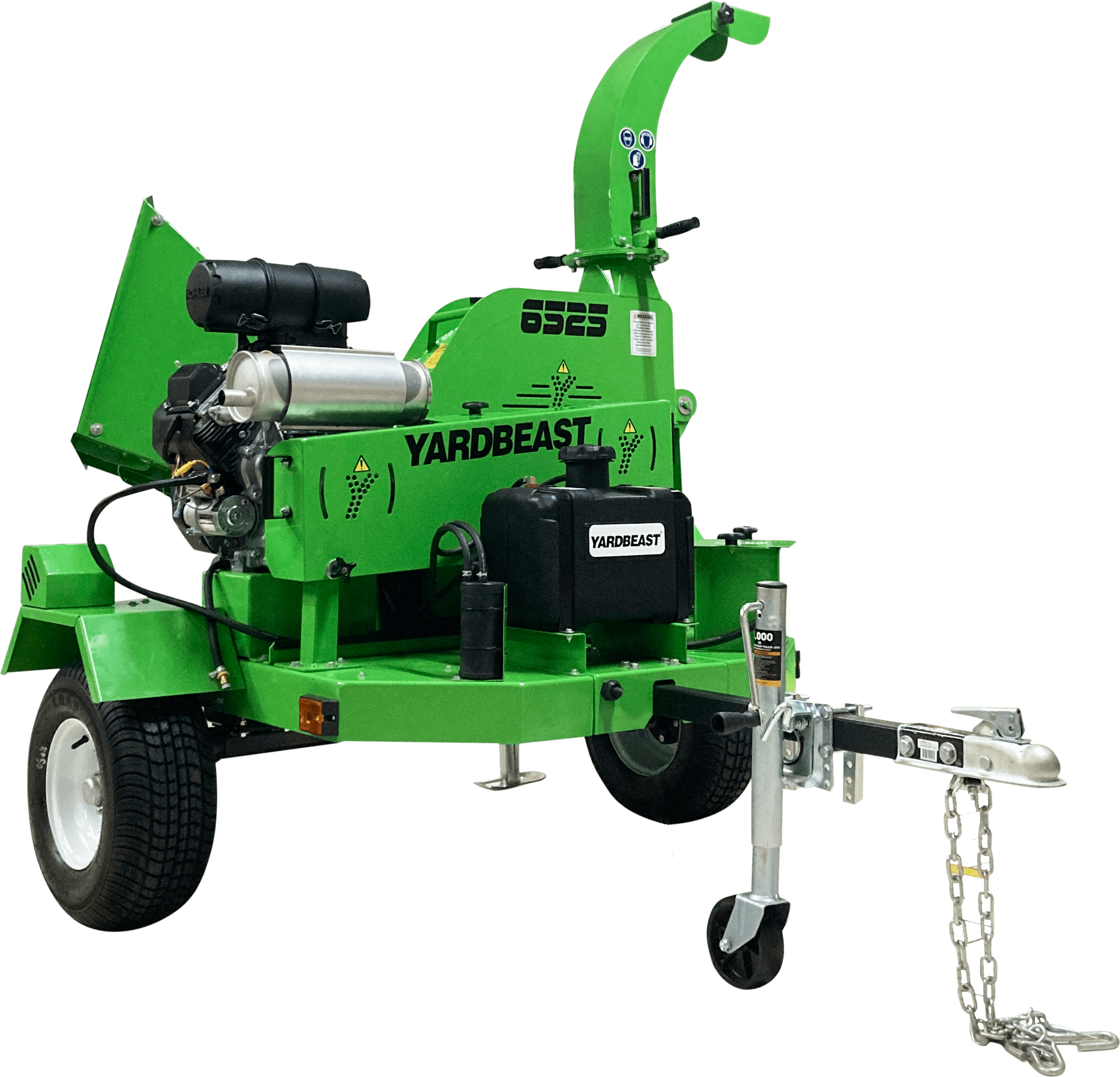 Green YardBeast wood chipper 6.5 in with 'Yardbeast' branding on a white background