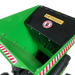Green Yard Beast 2090 3.5in. woodchipper with a black cover featuring a warning label on a green background mouth view