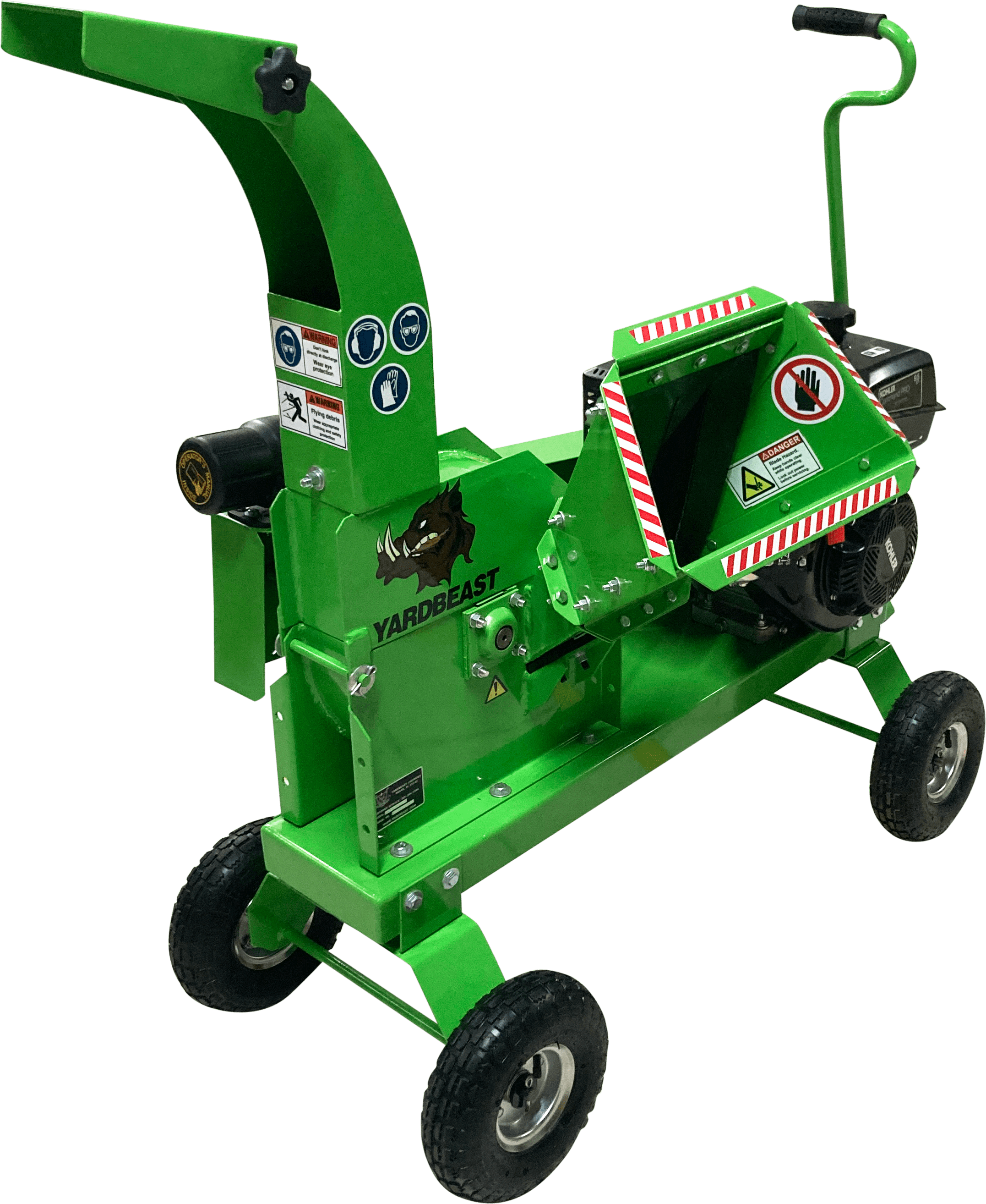 Green YardBeast 2510 wood chipper on a transparent background mouth view