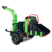 Green and black Yard Beast 7027 Commercial wood chipper on a white background side view