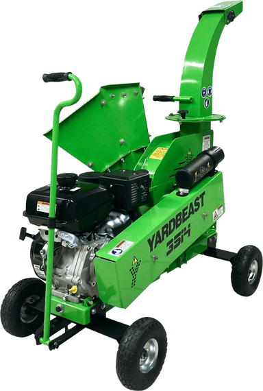 Green Yard beast 3514 Wood chipper Shredder with visible branding on a transparent background with Yardbeast 3514 logoi showing