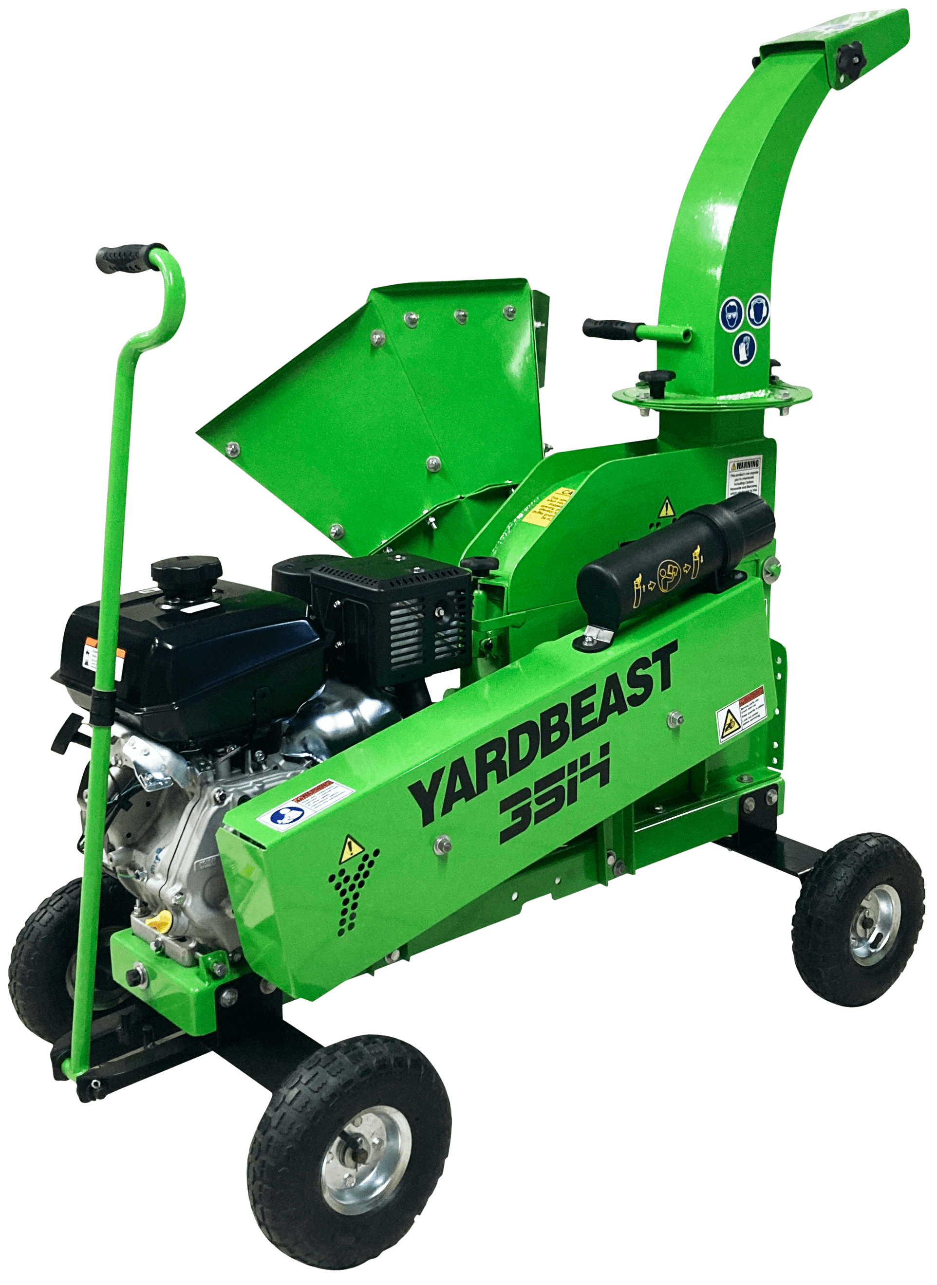 Green Yardbeast 3514 wood chipper on a transparent background with Yardbeast 3514 lettering on the side