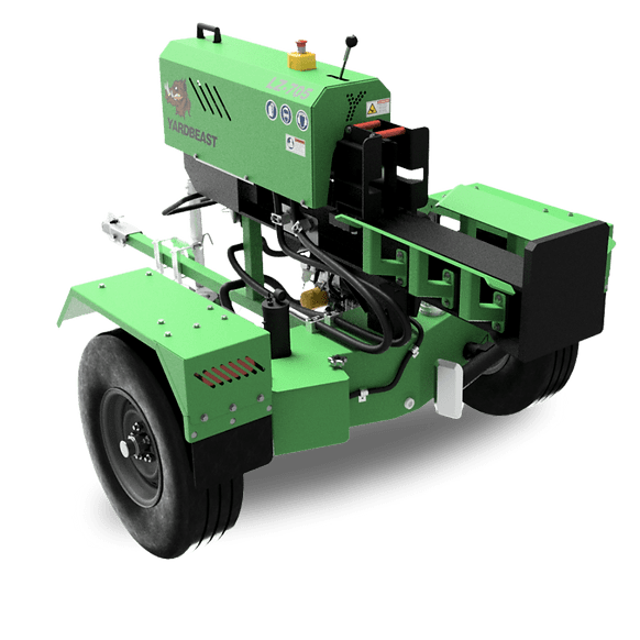 Green Yard beast lz-705 logsplitter with yardbeast branding on a transparent background in horizontal position.