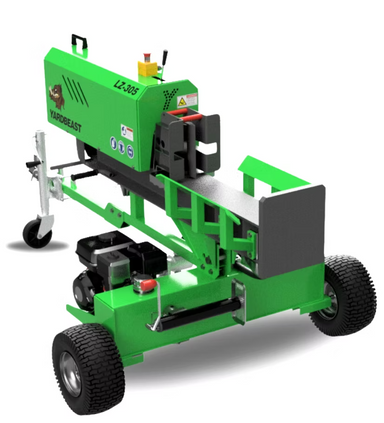 Green portable Yardbeast 25 ton Logsplitter on a white background top back view