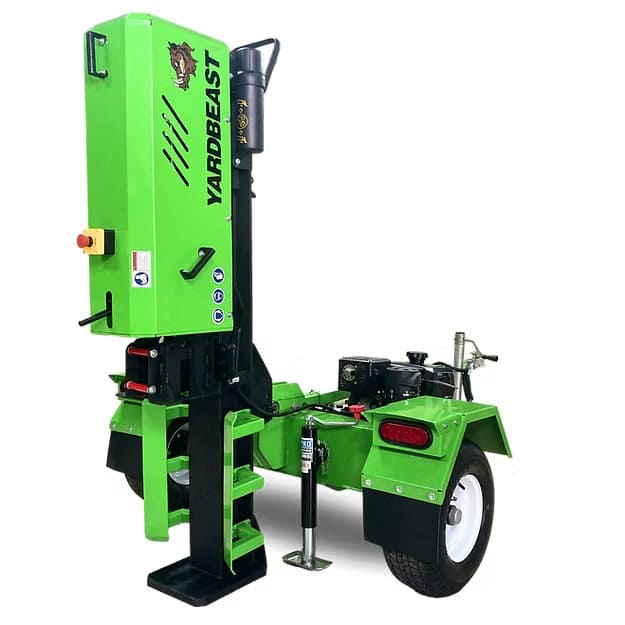 Green yardbeast lz 505 32 ton logsplitter with 'Yardbeast' branding on a white background